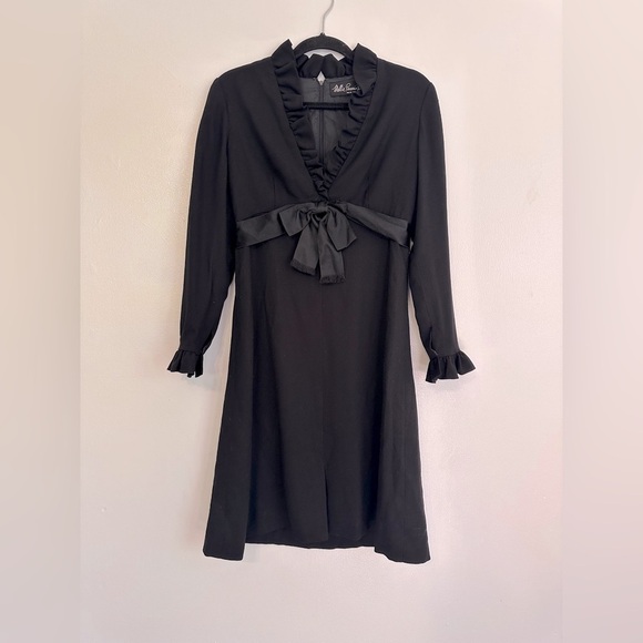 Vintage Dresses & Skirts - Vintage Millie Parnis Wool Blend Ruffle Bow Long Sleeve Dress size 10 Black